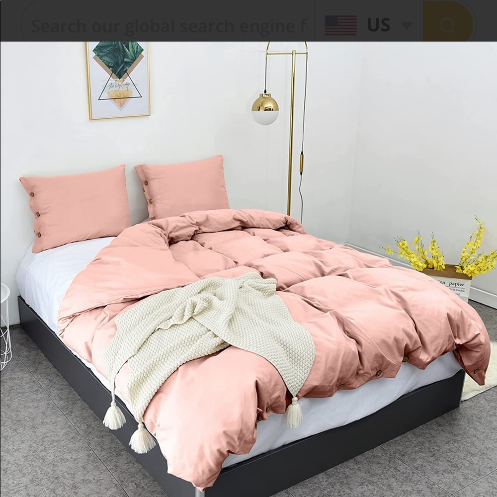 LHKIS Duvet Cover Set  3 Pieces Queen , Pink Soft Microfiber Comforter B…